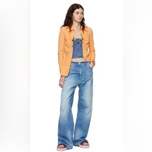 MSGM Blue Distressed Jeans Slouchy Wide Leg Size 26